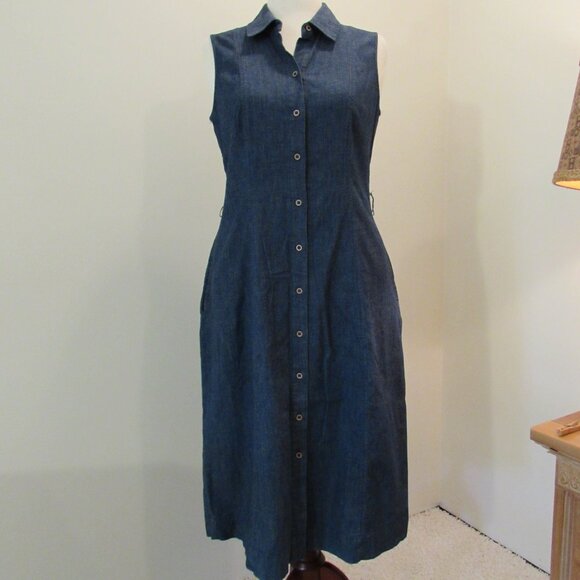 Anne Klein Denim Button Down Sleeveless Dress Pockets - Picture 1 of 16